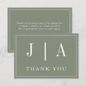 Monogram Modern Simple Sage Green White Wedding Dankeskarte (Vorne/Hinten)