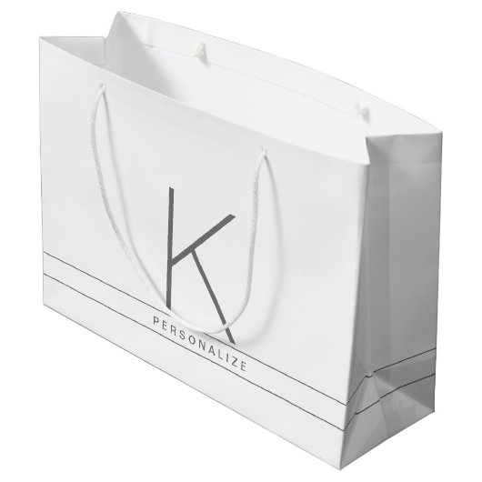 Monogram Modern Simple White Name Strip Große Geschenktüte (Rückseite Schrägansicht)