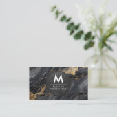 Monogram, Modern Slate | Schwarzer Marmor Visitenkarte (Stehend Vorderseite)