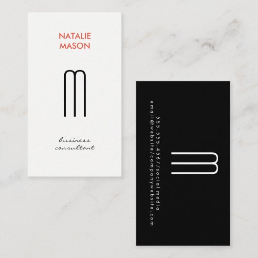 Monogram, Modern Sleek and Slim 2 Visitenkarte (Vorne/Hinten)