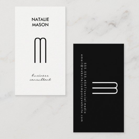 Monogram, Modern Sleek und Slim Visitenkarte (Vorne/Hinten)