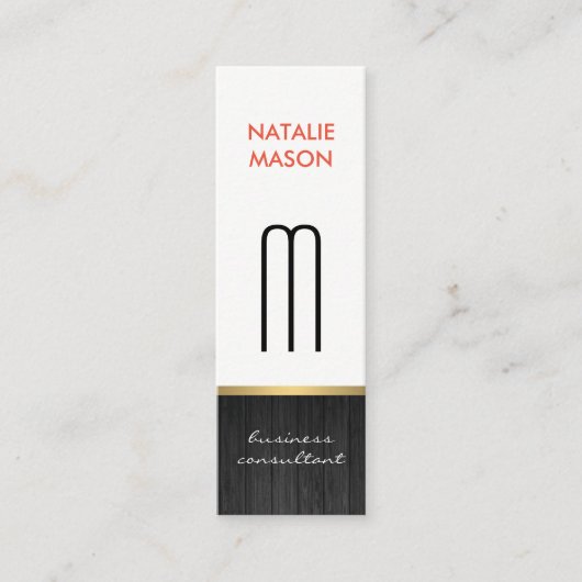 Monogram Modern Sleek Wood Gold Trimm Mini Visitenkarte (Vorderseite)