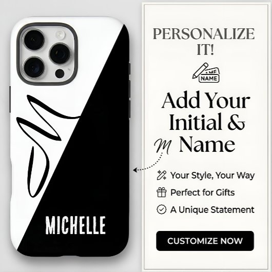 Monogram Modern Split Schwarz & Weiß Benutzername Case-Mate iPhone Hülle