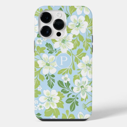 Monogram Modern Spring Primel Blumenmuster iPhone Hülle (Rückseite)