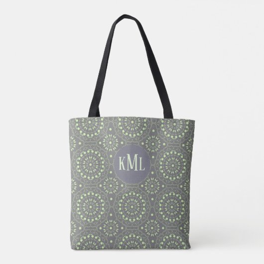 Monogram Modern Stylish Green and Gray Tasche (Rückseite)
