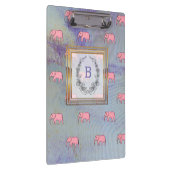 Monogram Modern Stylish Patterns Elephants Blue Klemmbrett (Rechts)