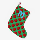 Monogram Modern Stylish Red Polka Dot Kleiner Weihnachtsstrumpf (Vorderansicht (hängend))