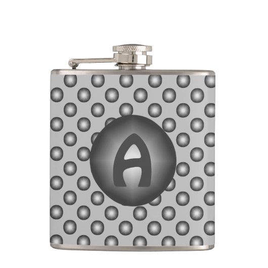 Monogram Modern Stylish Silver Polka Dot Flachmann (Vorderseite)