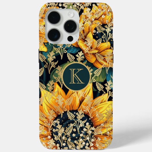 Monogram Modern Sunflower Glitzer Personalisiert Case-Mate iPhone Hülle (Rückseite)