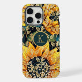 Monogram Modern Sunflower Glitzer Personalisiert iPhone Hülle (Rückseite)