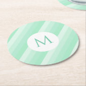 Monogram Modern Template Minze Green Stripes Trend Runder Pappuntersetzer (Angewinkelt)