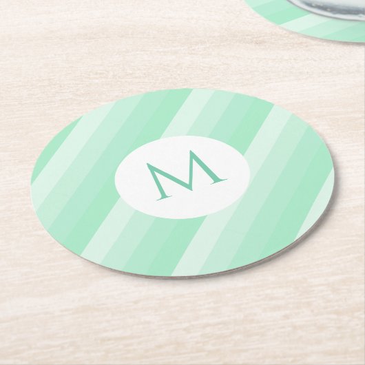 Monogram Modern Template Minze Green Stripes Trend Runder Pappuntersetzer (Angewinkelt)
