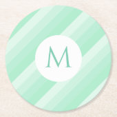Monogram Modern Template Minze Green Stripes Trend Runder Pappuntersetzer (Vorderseite)