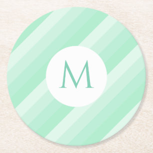 Monogram Modern Template Minze Green Stripes Trend Runder Pappuntersetzer