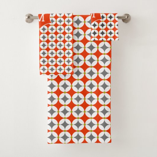 Monogram Modern Trendy Geometric Orange Gray Badhandtuch Set (Insitu)