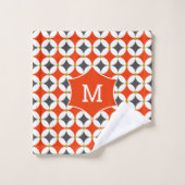 Monogram Modern Trendy Geometric Orange Gray Badhandtuch Set (Waschlappen)