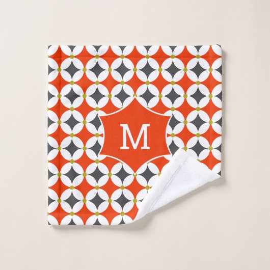 Monogram Modern Trendy Geometric Orange Gray Badhandtuch Set (Waschlappen)