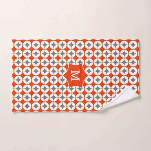 Monogram Modern Trendy Geometric Orange Gray Badhandtuch Set (Handtuch)