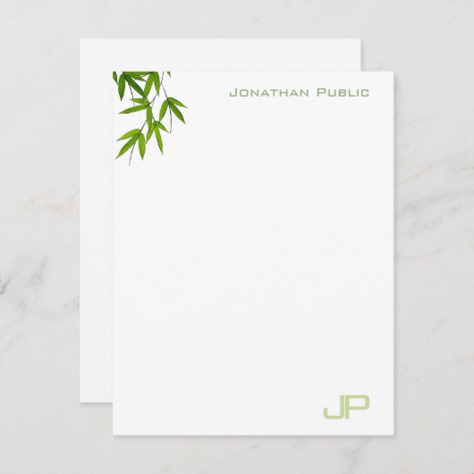 Monogram Modern Verlasse Grün-Bambus-Aquarell Mitteilungskarte (Vorne/Hinten)