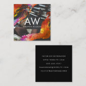 Monogram, Modern Watercolor Makeup Pinsel Quadratische Visitenkarte (Vorne/Hinten)