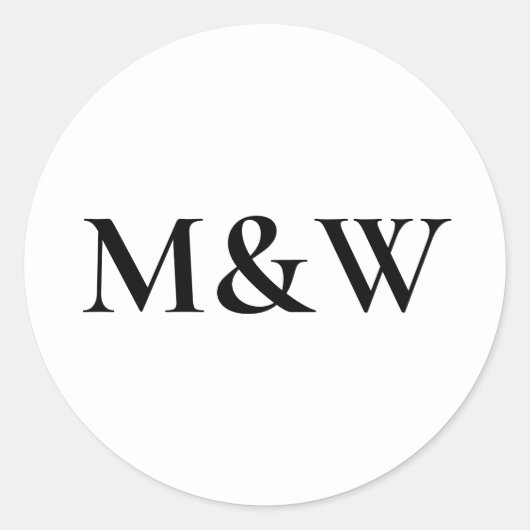 Monogram Modern Wedding Bold Black & White Runder Aufkleber (Vorderseite)