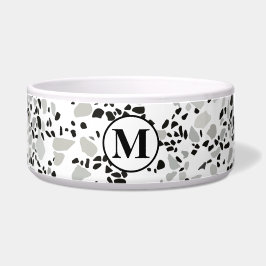 Monogram Modern White Terrazzo Pet Napf