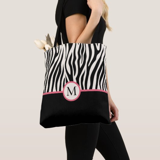 Monogram Modern Zebra Print Safari Tiermuster Tasche (Von Nahem)