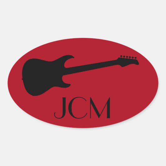 Monogram Moderne Black Electric Gitarre auf Dunkel Ovaler Aufkleber (Vorderseite)