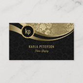 Monogram Moderne Black & Gold Dynamic Lines Busine Visitenkarte (Vorderseite)