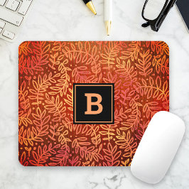 Monogram, moderne Blätter Blattmuster Orangengold Mousepad