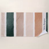 Monogram, moderne Drehschrift Earthy strips Sommer Strandtuch (Vorderseite)
