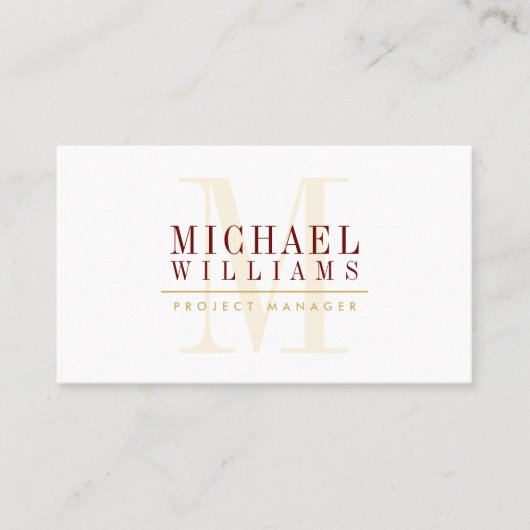 MONOGRAM Moderne, einfache maskuline goldbordeauxr Visitenkarte (Vorderseite)