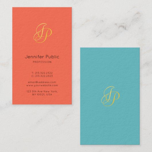 Monogram, Moderne elegante Farbvorlage Visitenkarte (Vorne/Hinten)