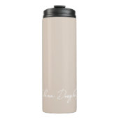 Monogram Moderne handgeschriebene Minimal Taupe Be Thermosbecher (Vorderseite)