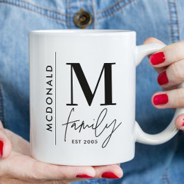 Monogram, moderne Schwarz-personalisiert-Foto-Fami Kaffeetasse