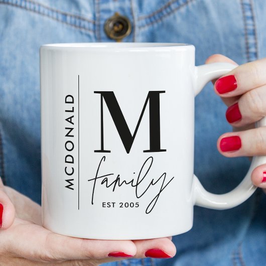 Monogram, moderne Schwarz-personalisiert-Foto-Fami Kaffeetasse