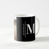 Monogram, moderne Schwarz-personalisiert-Foto-Fami Kaffeetasse (VorderseiteRechts)