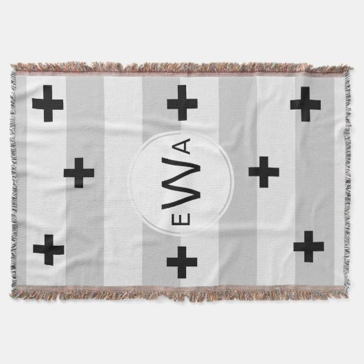 Monogram - Moderne skandinavische Graustreifen Decke (Vorderseite)
