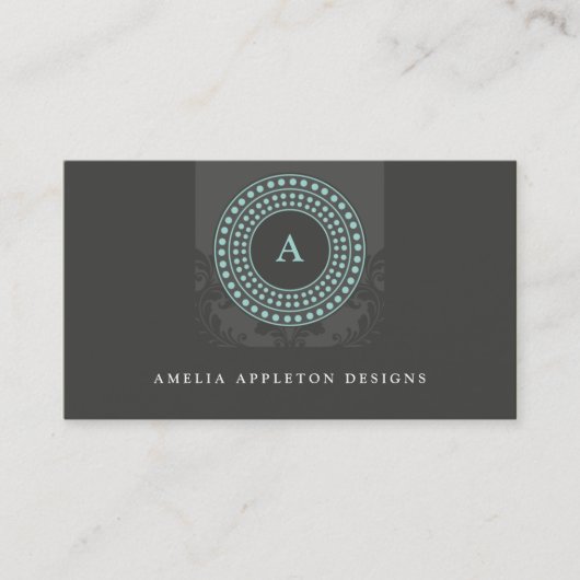 MONOGRAM Moderne, stilvolle Rotorgrau-Minze Visitenkarte (Vorderseite)