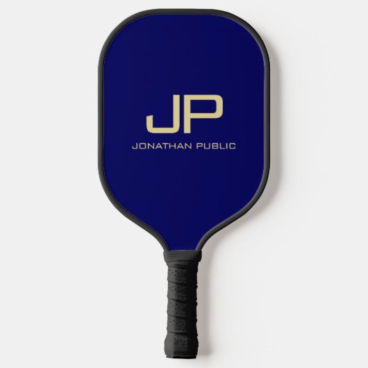 Monogram Moderne Vorlage Elegant Navy Blue Gold Pickleball Schläger (Rückseite)