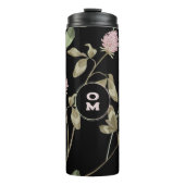 Monogram, moderne Wildblume Schwarze Rose Klemme Thermosbecher (Vorderseite)