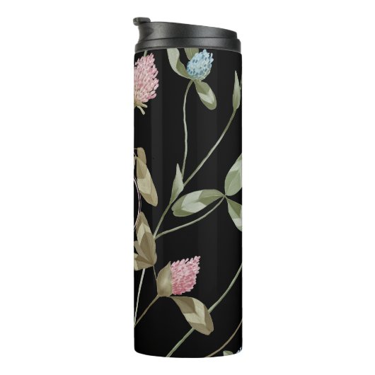 Monogram, moderne Wildblume Schwarze Rose Klemme Thermosbecher (Nach rechts gedreht)