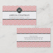 MONOGRAM Moderne Zickzack Korallenkoralle rosa gra Visitenkarte (Vorne/Hinten)