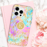 Monogram Moderner Abstrakter Glitzer Personalisier Case-Mate iPhone Hülle<br><div class="desc">Monogram Modern Abstrakt Glitzer Personalisiert iPhone 15 Pro Max Case Phone Case Case Gehäuse bietet einen farbenfrohen abstrakten flüssigen Kunsthintergrund in Rosa, lila, Rot und Blau mit einem Muster aus goldenen Blume und mit Imitaten goldenen Glitzer und personalisiert mit Ihrem individuellen Monogramm in der Mitte. Perfektes Geschenk für sie zu...</div>