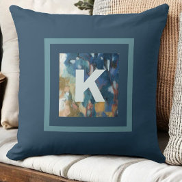 Monogram, moderner Bauernhof Blau aquamarine Wasse Kissen