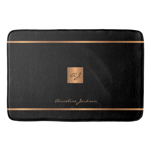 Monogram, moderner Glitzer, schwarz und gold Badematte (Vorderseite)
