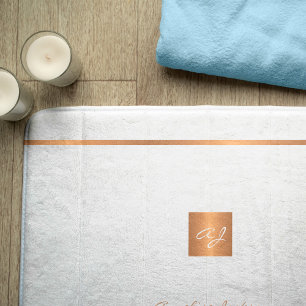 Monogram, moderner Glitzer, weiß und gold Badematte