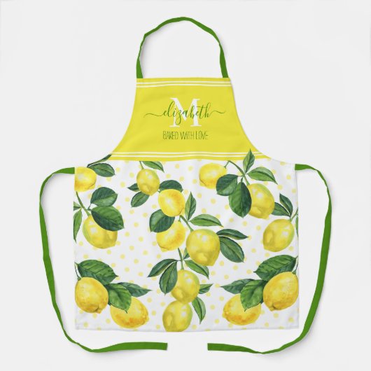 Monogram, moderner trendy lemon Aquarellpunkt Schürze (Vorderseite)