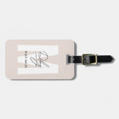 Monogram Modernes Blush Pink Script Signature Chic Gepäckanhänger (Vorderseite horizontal)