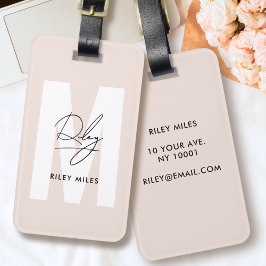 Monogram Modernes Blush Pink Script Signature Chic Gepäckanhänger